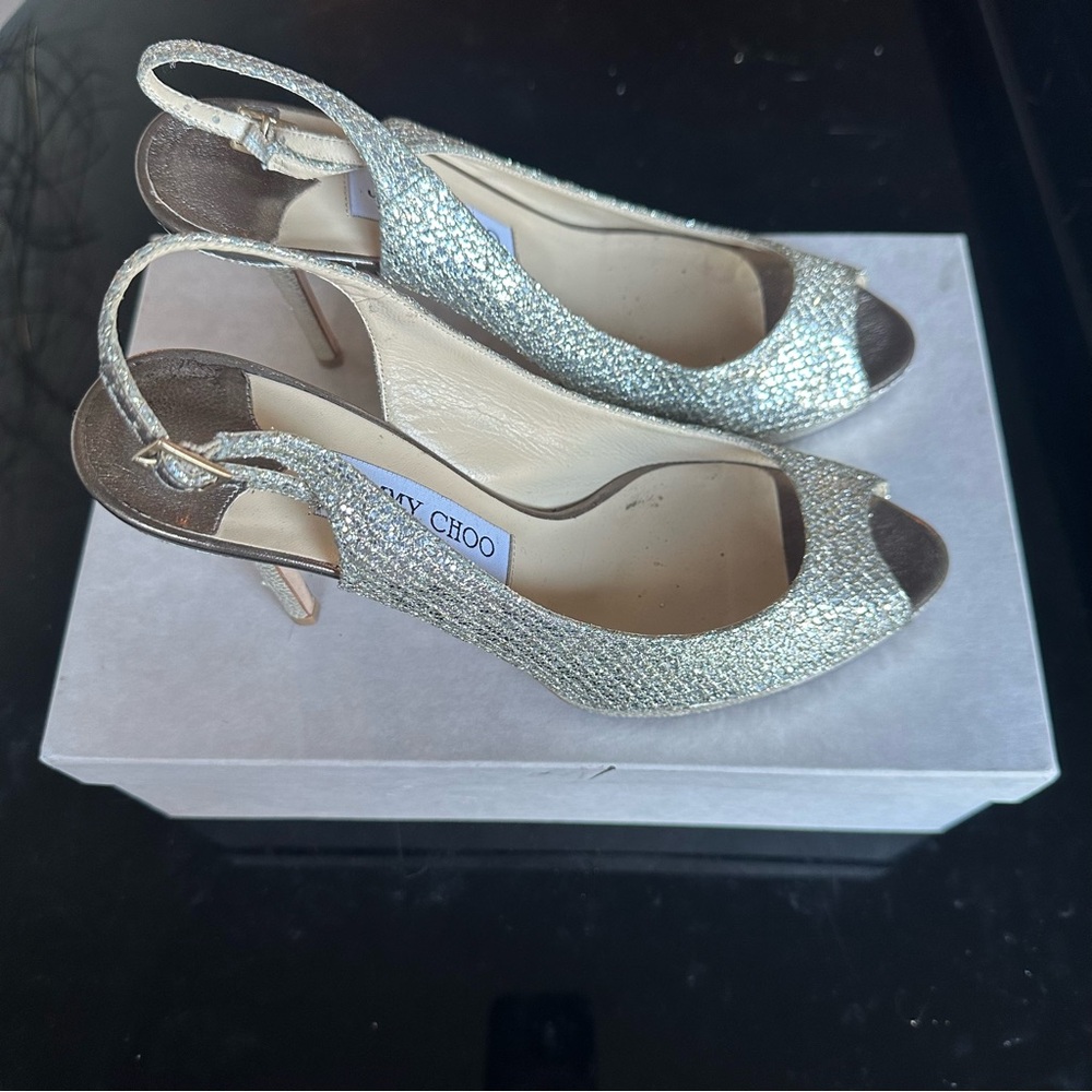 Jimmy Choo Nova Sparkly Glitter Open Toe Platform… - image 5